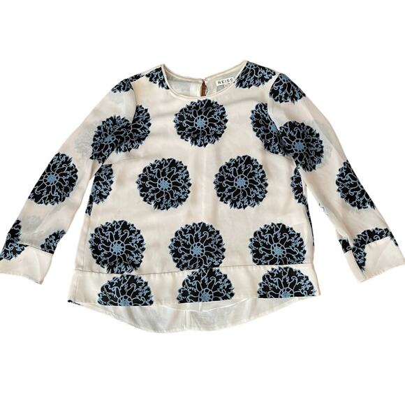 Reiss Cayan Printed Top Blouse White Blue Size 6 - Picture 1 of 10
